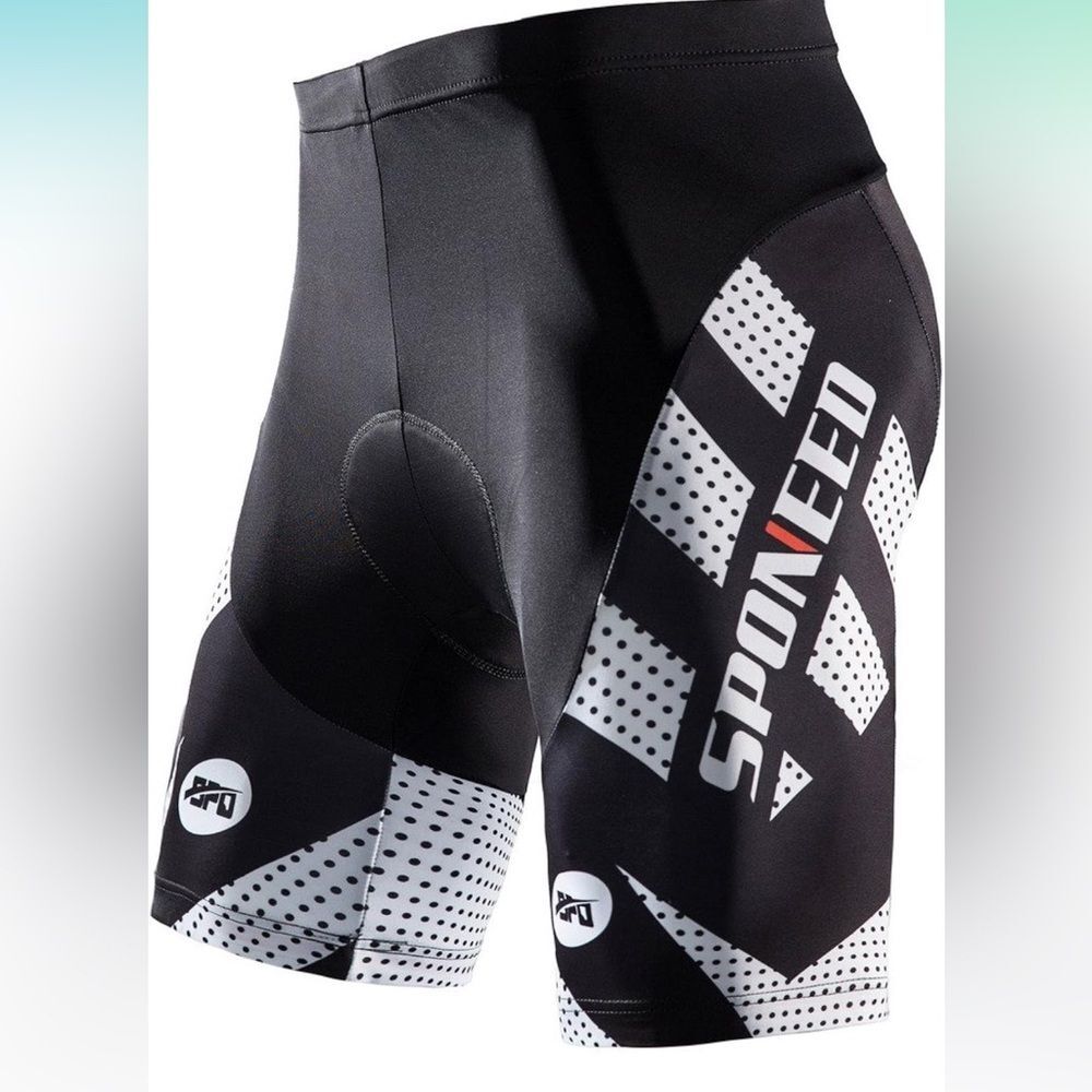 Sponeed Mens Cycling Shorts 4D Gel Padded Bike Biking Compression Black White